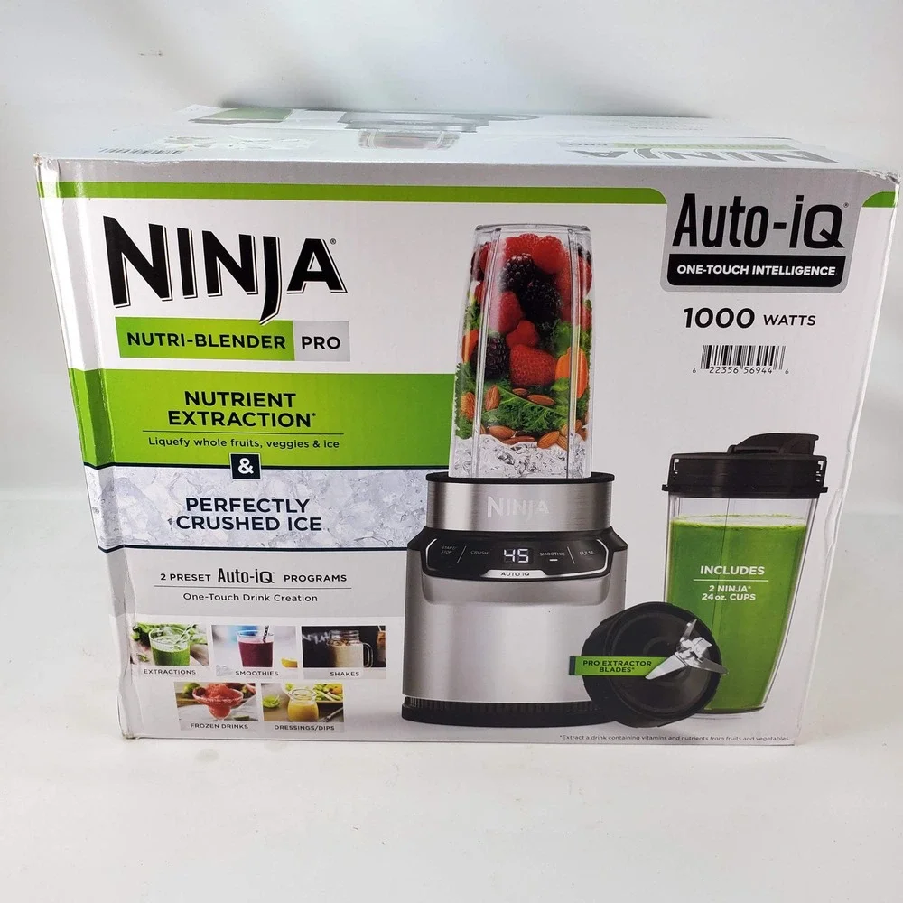 Ninja Nutri-Blender Pro BN401 Silver 1000W Auto-iQ Personal Blender NEW